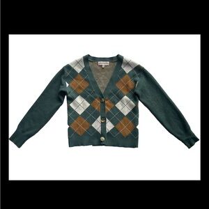 Classic Argyle Cardigan Sweater - Green and Tan